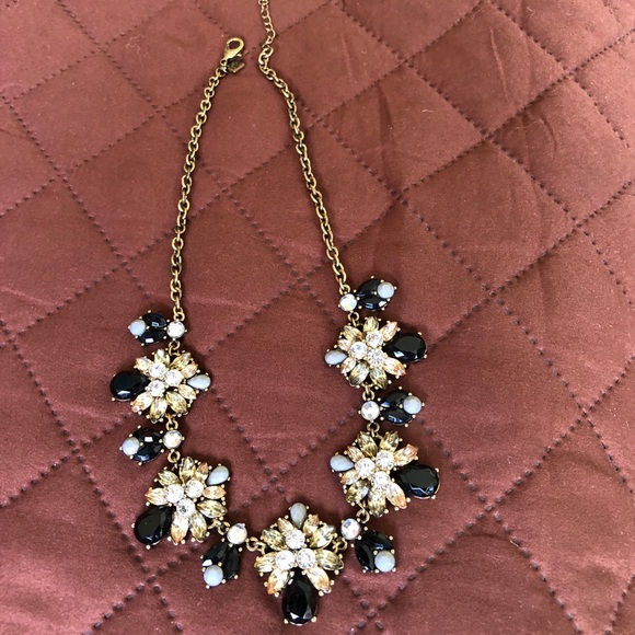 Banana Republic Factory Jewelry Statement Necklace Black Silver Rhinestones - Picture 2 of 7